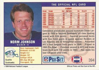 1989 Pro Set #394 Norm Johnson Back