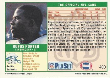 1989 Pro Set #400 Rufus Porter Back