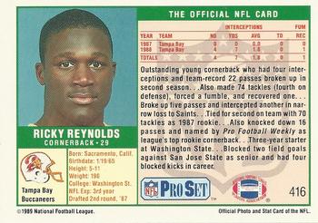 1989 Pro Set #416 Ricky Reynolds Back