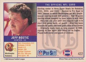 1989 Pro Set #422 Jeff Bostic Back