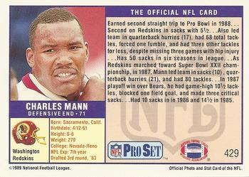1989 Pro Set #429 Charles Mann Back