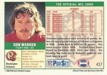 1989 Pro Set #437 Don Warren Back