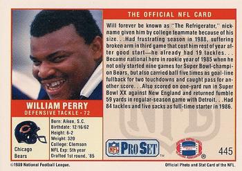 1989 Pro Set #445 William Perry Back