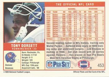 1989 Pro Set #453 Tony Dorsett Back