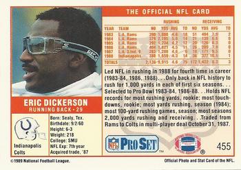 1989 Pro Set #455 Eric Dickerson Back