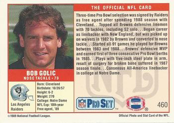 1989 Pro Set #460 Bob Golic Back