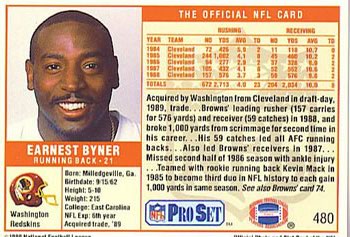 1989 Pro Set #480 Earnest Byner Back