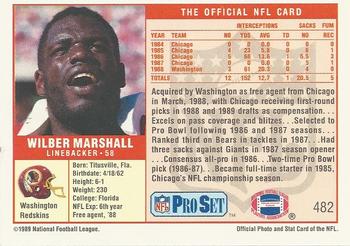 1989 Pro Set #482 Wilber Marshall Back