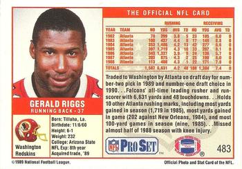 1989 Pro Set #483 Gerald Riggs Back