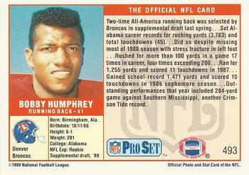 1989 Pro Set #493 Bobby Humphrey Back