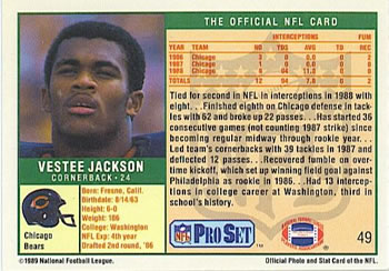 1989 Pro Set #49 Vestee Jackson Back