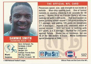 1989 Pro Set #502 Sammie Smith Back