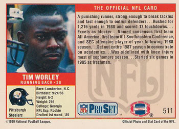 1989 Pro Set #511 Tim Worley Back