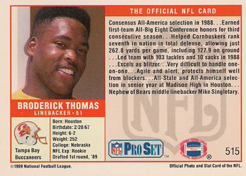 1989 Pro Set #515 Broderick Thomas Back