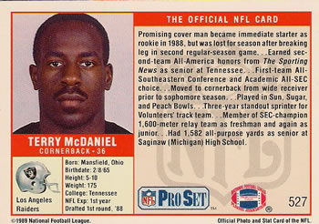 1989 Pro Set #527 Terry McDaniel Back