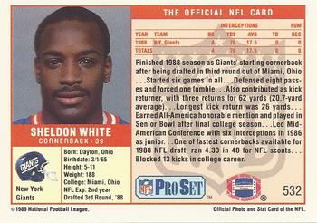 1989 Pro Set #532 Sheldon White Back