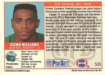 1989 Pro Set #535 Gizmo Williams Back
