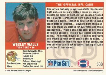 1989 Pro Set #538 Wesley Walls Back