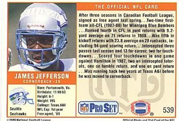 1989 Pro Set #539 James Jefferson Back