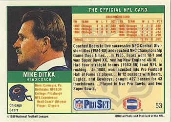 1989 Pro Set #53 Mike Ditka Back