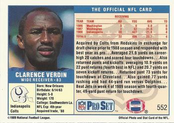 1989 Pro Set #552 Clarence Verdin Back