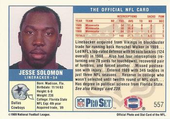 1989 Pro Set #557 Jesse Solomon Back