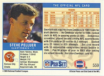 1989 Pro Set #559 Steve Pelluer Back