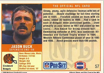 1989 Pro Set #57 Jason Buck Back