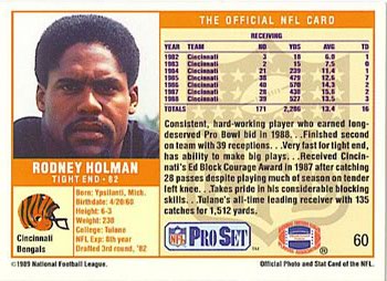 1989 Pro Set #60 Rodney Holman Back