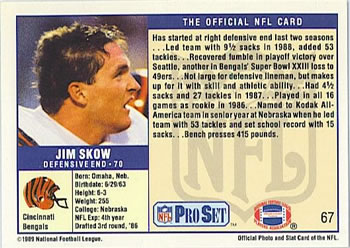 1989 Pro Set #67 Jim Skow Back