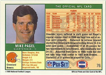 1989 Pro Set #76 Mike Pagel Back