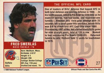1989 Pro Set #27 Fred Smerlas Back