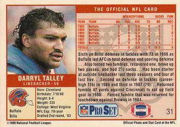 1989 Pro Set #31 Darryl Talley Back
