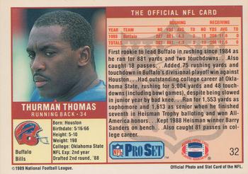 1989 Pro Set #32 Thurman Thomas Back