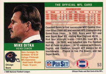1989 Pro Set #53 Mike Ditka Back
