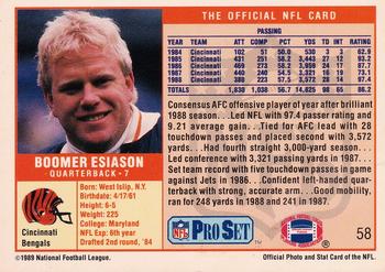 1989 Pro Set #58 Boomer Esiason Back
