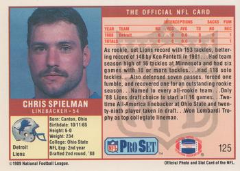 1989 Pro Set #125 Chris Spielman Back