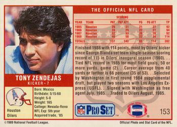 1989 Pro Set #153 Tony Zendejas Back