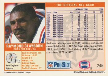 1989 Pro Set #245 Raymond Clayborn Back