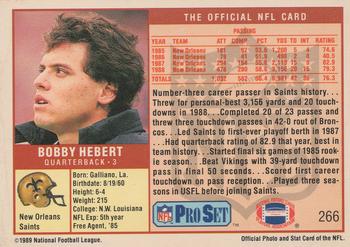 1989 Pro Set #266 Bobby Hebert Back