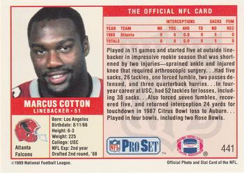 1989 Pro Set #441 Marcus Cotton Back