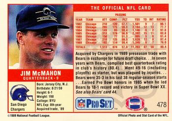 1989 Pro Set #478 Jim McMahon Back