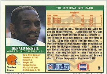 1989 Pro Set #81 Gerald McNeil Back