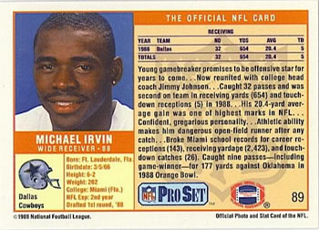 1989 Pro Set #89 Michael Irvin Back