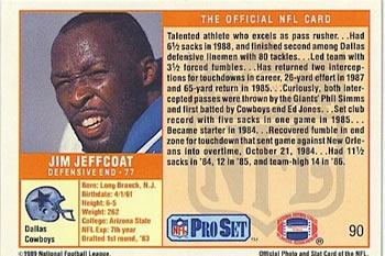 1989 Pro Set #90 Jim Jeffcoat Back