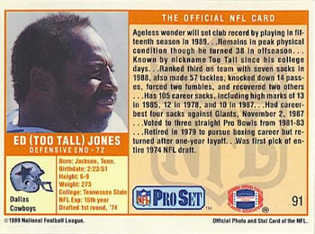 1989 Pro Set #91 Ed (Too Tall) Jones Back