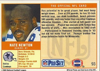 1989 Pro Set #93 Nate Newton Back