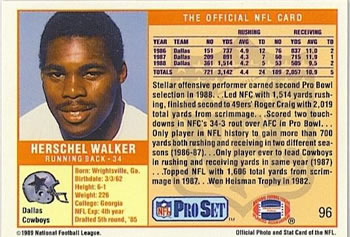 1989 Pro Set #96 Herschel Walker Back