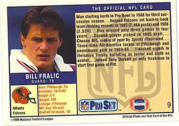 1989 Pro Set #9 Bill Fralic Back