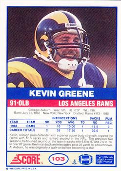 1989 Score #103 Kevin Greene Back
